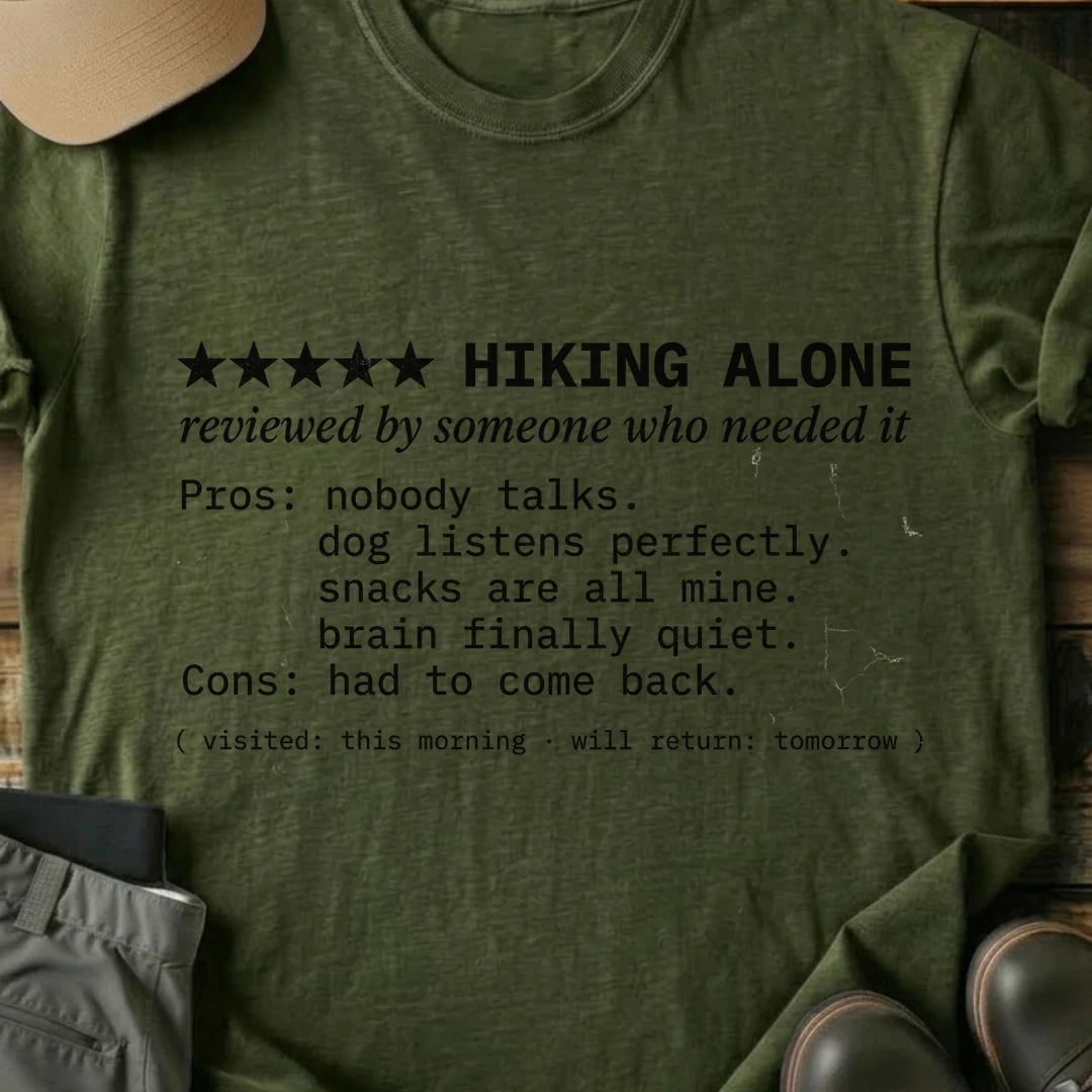 Printify T-Shirt Military Green / S Hiking Alone T-Shirt Hiking Alone T-Shirt