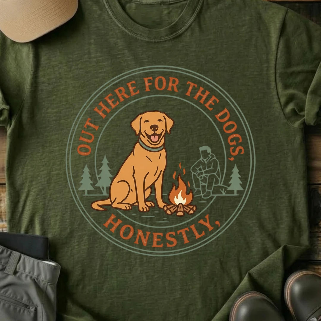 Printify T-Shirt Military Green / S out here for the dogs out here for the dogs