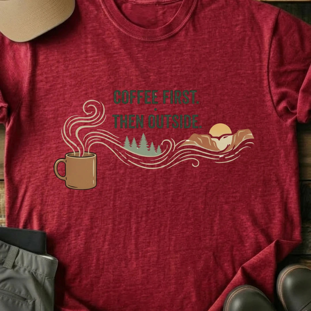 Printify T-Shirt Red / S Coffee First T-Shirt Coffee First T-Shirt