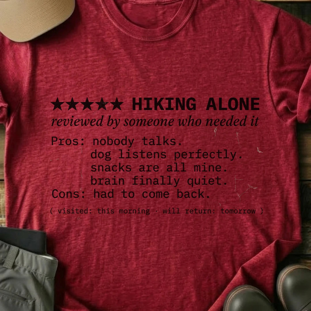 Printify T-Shirt Red / S Hiking Alone T-Shirt Hiking Alone T-Shirt