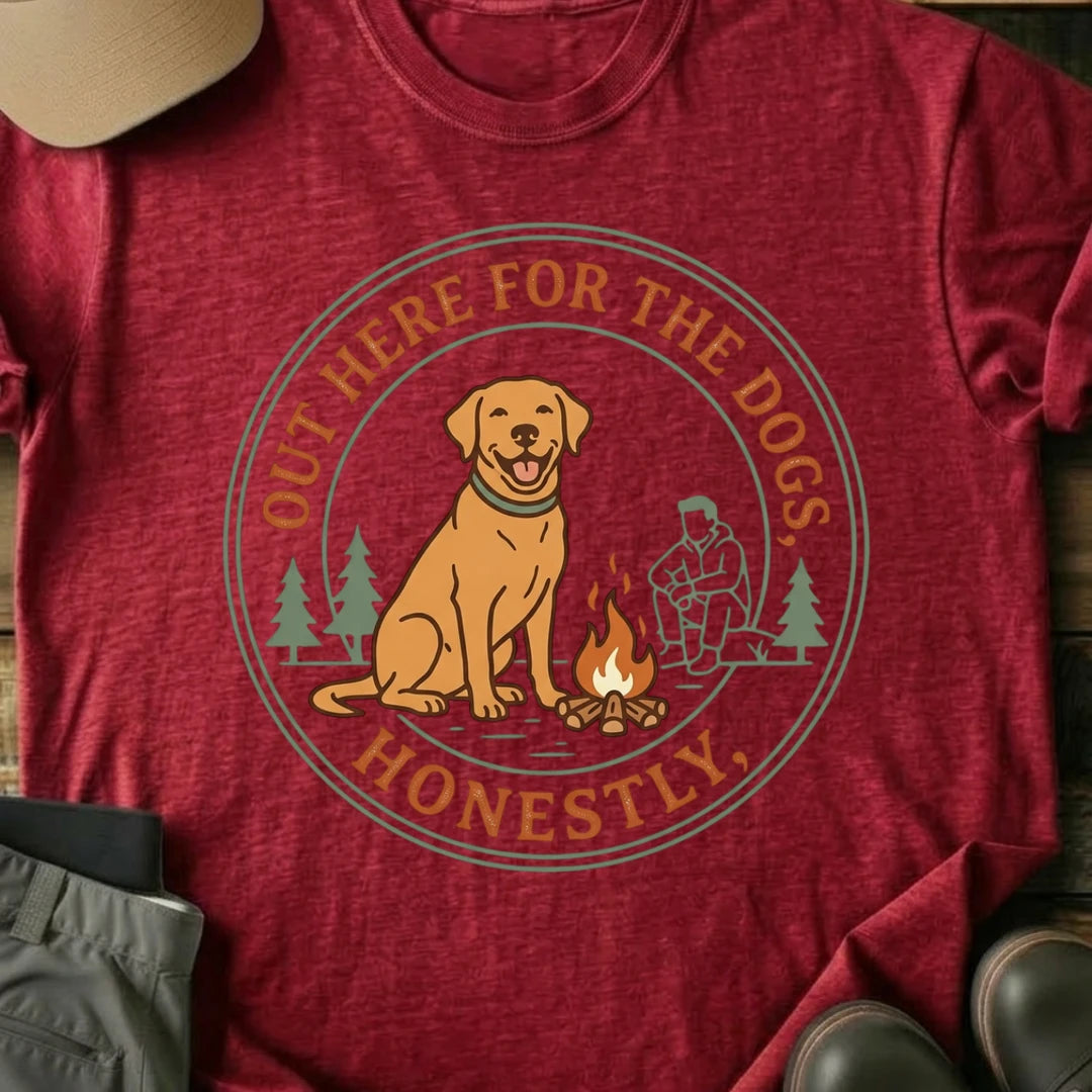 Printify T-Shirt Red / S out here for the dogs out here for the dogs